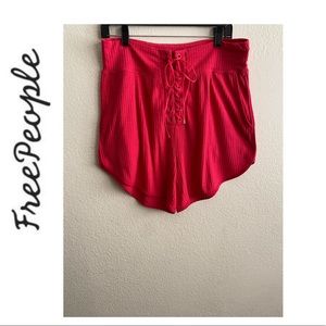 🆕Free People Rib-Knit Lace-Up Hot Pink Shorts L🆕